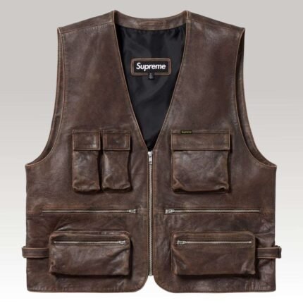 Supreme Leather Cargo Vest Brown