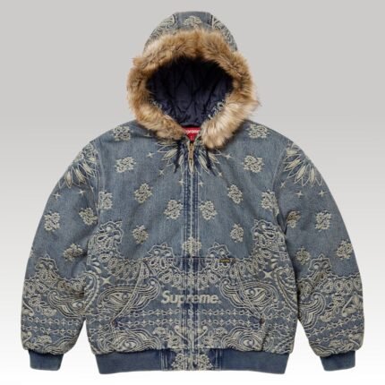 Supreme Bandana Jacquard Denim Hooded Work Jacket Blue